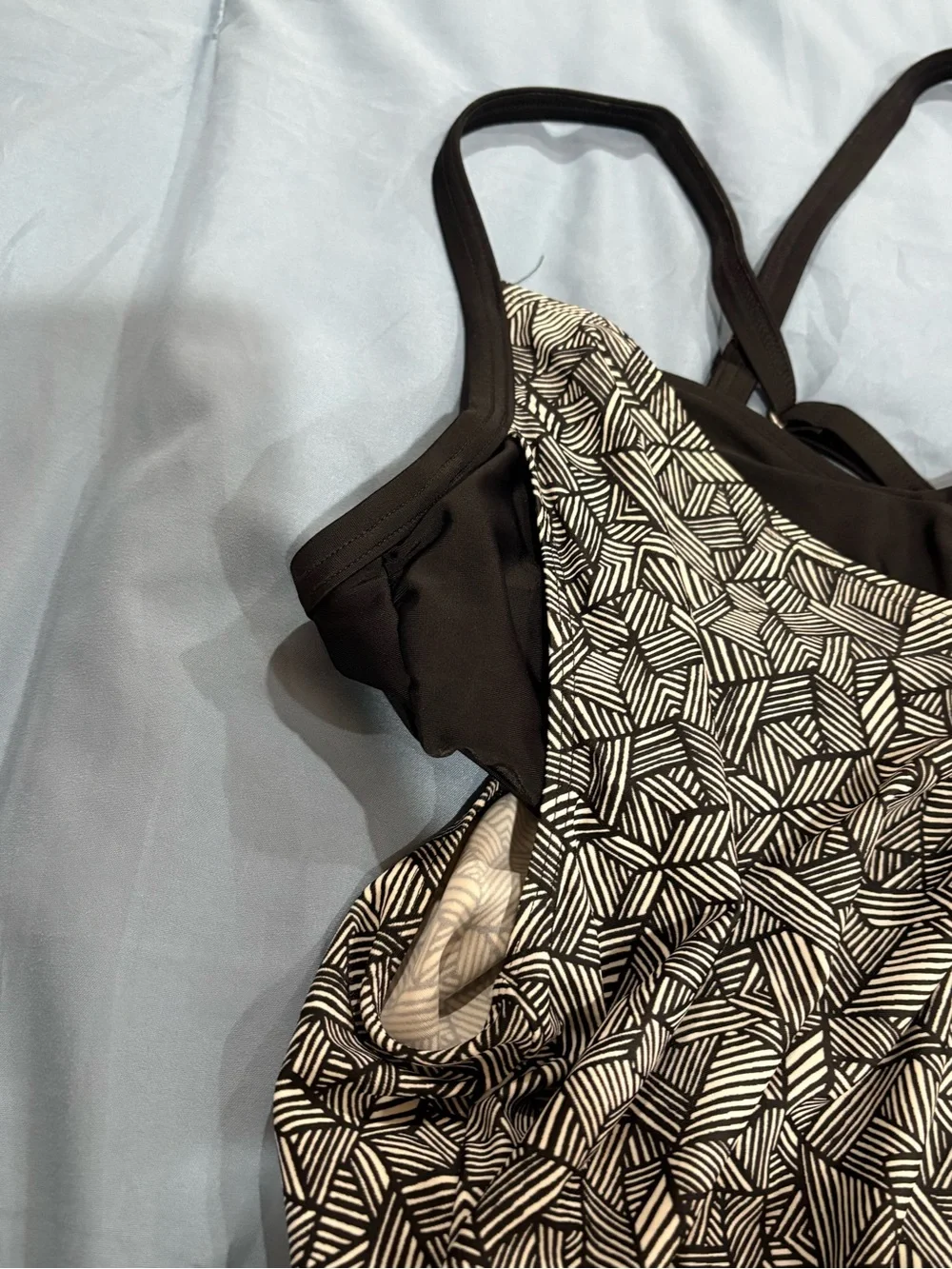Athleta Black & White Geometric Swim Camisole with Adjustable Side Ties